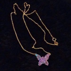 NWOT 14k gold pink druzy butterfly pendant